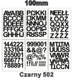 Samoprzylepny alfabet i cyfry 100 mm kolor czarny Samoprzylepny alfabet i cyfry 100 mm kolor czarny z folii winylowej