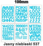 Samoprzylepny alfabet i cyfry 100 mm kolor jasny niebieski Samoprzylepny alfabet i cyfry 100 mm kolor jasny niebieski z folii winylowej
