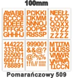 Samoprzylepny alfabet i cyfry 100 mm kolor pomarańczowy Samoprzylepny alfabet i cyfry 100 mm kolor pomarańczowy z folii winylowej