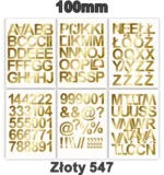 Samoprzylepny alfabet i cyfry 100 mm kolor złoty metalizowany Samoprzylepny alfabet i cyfry 100 mm kolor złoty metalizowany z folii winylowej