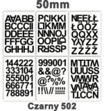 Samoprzylepny alfabet i cyfry 50 mm kolor czarny Samoprzylepny alfabet i cyfry 50 mm kolor czarny z folii winylowej