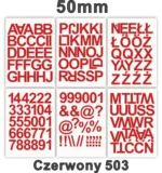 Samoprzylepny alfabet i cyfry 50 mm kolor czerwony Samoprzylepny alfabet i cyfry 50 mm kolor czerwony z folii winylowej