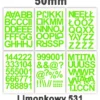 Samoprzylepny alfabet i cyfry 50 mm kolor limonkowy Samoprzylepny alfabet i cyfry 50 mm kolor limonkowy z folii winylowej