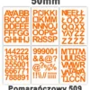 Samoprzylepny alfabet i cyfry 50 mm kolor pomarańczowy Samoprzylepny alfabet i cyfry 50 mm kolor pomarańczowy z folii winylowej