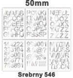 Samoprzylepny alfabet i cyfry 50 mm kolor srebrny metalizowany Samoprzylepny alfabet i cyfry 50 mm kolor srebrny metalizowany z folii winylowej