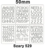 Samoprzylepny alfabet i cyfry 50 mm kolor szary Samoprzylepny alfabet i cyfry 50 mm kolor szary z folii winylowej
