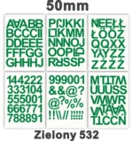 Samoprzylepny alfabet i cyfry 50 mm kolor zielony Samoprzylepny alfabet i cyfry 50 mm kolor zielony z folii winylowej