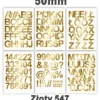 Samoprzylepny alfabet i cyfry 50 mm kolor złoty metalizowany Samoprzylepny alfabet i cyfry 50 mm kolor złoty metalizowany z folii winylowej