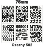 Samoprzylepny alfabet i cyfry 75 mm kolor czarny z folii winylowej