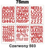 Samoprzylepny alfabet i cyfry 75 mm kolor czerwony z folii winylowej