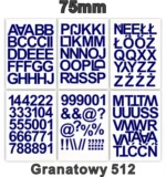 Samoprzylepny alfabet i cyfry 75 mm kolor granatowy z folii winylowej