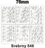 Samoprzylepny alfabet i cyfry 75 mm kolor srebrny metalizowany z folii winylowej