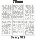 Samoprzylepny alfabet i cyfry 75 mm kolor szary z folii winylowej