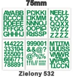 Samoprzylepny alfabet i cyfry 75 mm kolor zielony z folii winylowej