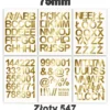 Samoprzylepny alfabet i cyfry 75 mm kolor złoty metalizowany z folii winylowej