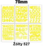Samoprzylepny alfabet i cyfry 75 mm kolor żółty z folii winylowej